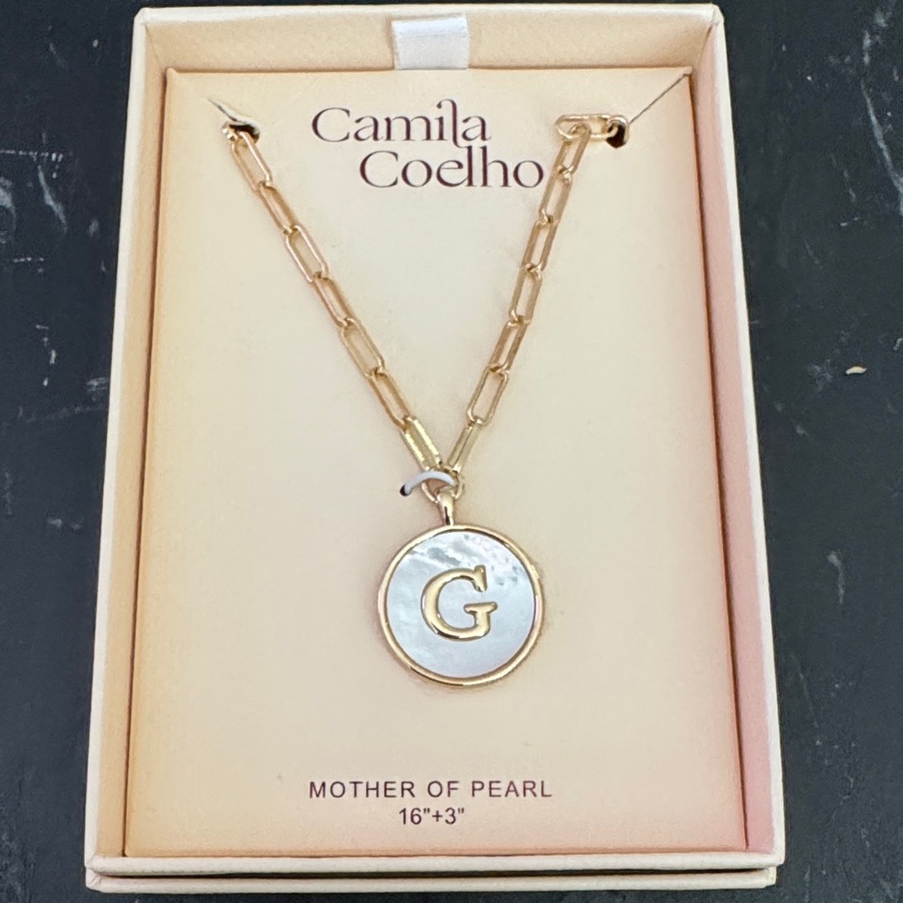 Camila Coelho Gold colored Necklace with Mother of Pearl Initial Pendant